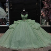 Tiered Corset Sage Green Quinceanera Dresses Off Shoulder Lace-Up Mychicdress